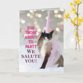 キュートキャット誕生日敬礼 カード (黄色い花)