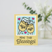 キュートキャット顔シャンパントースト新年 シーズンポストカード (スタンド正面)