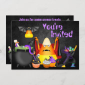 キュートキャンディコーン不気味ハロウィーン誕生日招待状 招待状 (正面/裏面)