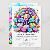 キュートキャンディスウィートチョコレート誕生日 招待状 (正面/裏面)