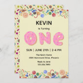 キュートキャンディテーマファースト誕生日招待状 招待状 (正面/裏面)