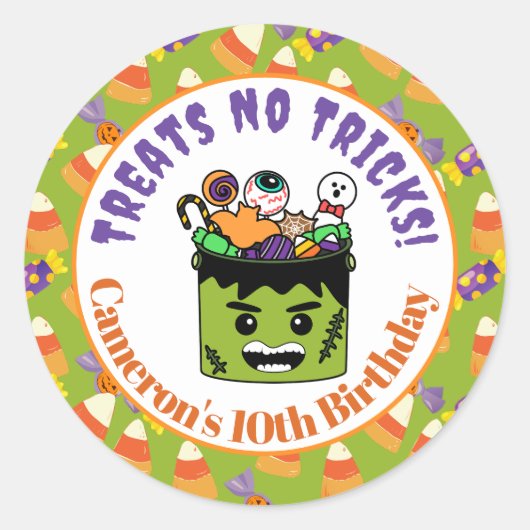 キュートキャンディーコーンキッズハローウィンパーティモンスター ラウンドシール (正面)