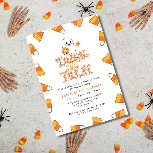 キュートキャンディーコーントリックオアトリートハローウィンパーティ 招待状