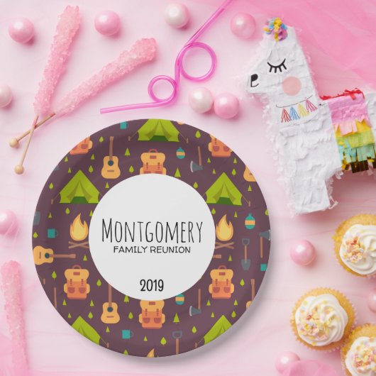 キュートキャンピングテーマパタンファミリー懇親会 ペーパープレート (パーティー)