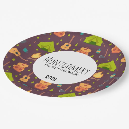 キュートキャンピングテーマパタンファミリー懇親会 ペーパープレート (アングル)