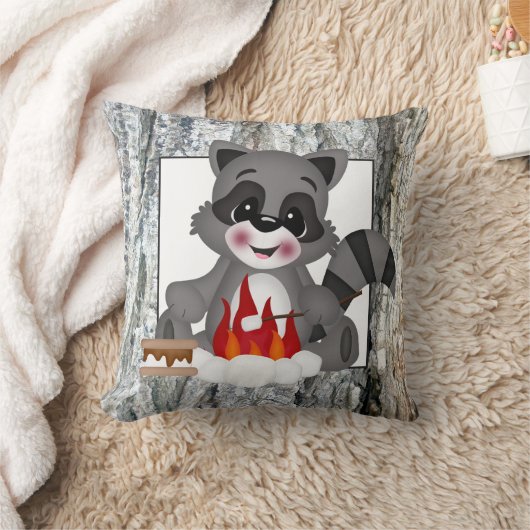 キュートキャンピングラクーンおもしろい装飾用クッション クッション (ブランケット)