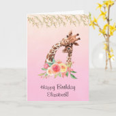 キュートキリンウォーターカラーマム&ベビー誕生日 カード (黄色い花)