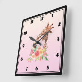 キュートキリンウォーターカラーマム&ベビー スクエア壁時計 (傾斜)