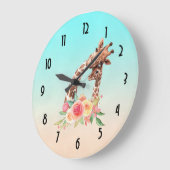 キュートキリンウォーターカラーマム&ベビー ラージ壁時計 (傾斜)