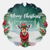 キュートキリン動物園サンタクリスマスホリデーパーティファミリー オーナメントカード (正面)