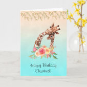 キュートキリン水彩母とベビー誕生日 カード (黄色い花)