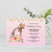 キュートキリン水彩母とベビー誕生日 招待状 (スタンド正面)