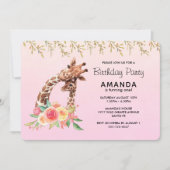 キュートキリン水彩母とベビー誕生日 招待状 (正面)