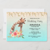 キュートキリン水彩母とベビー誕生日 招待状 (正面)