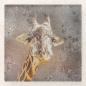 キュートキリン水彩野生生物ファインアート ガラスコースター (正面)