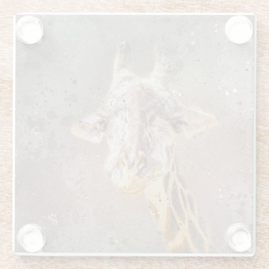 キュートキリン水彩野生生物ファインアート ガラスコースター (裏面)