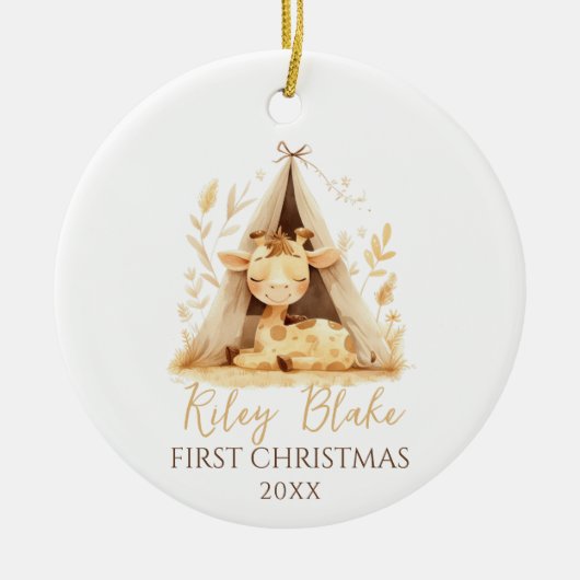 キュートキリン男女兼用ベビー初めてのクリスマス セラミックオーナメント (正面)