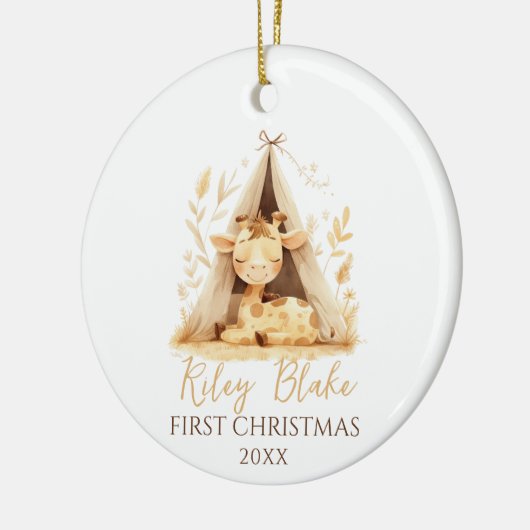 キュートキリン男女兼用ベビー初めてのクリスマス セラミックオーナメント (左)