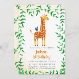 キュートキリン&バード誕生日招待状 招待状