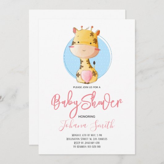 キュートキレーフサファリベイビーシャワー招待状 招待状 (正面/裏面)