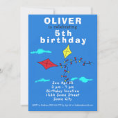 キュートキートスケッチブルー子供の誕生日パーティーInvite 招待状 (正面)