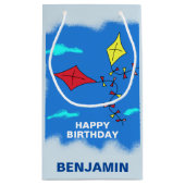 キュートキートブルーハッピーバースデー名子供 スモールペーパーバッグ (裏面)