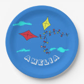 キュートキートレッドイエローネーム子供の誕生日パーティー ペーパープレート (正面)