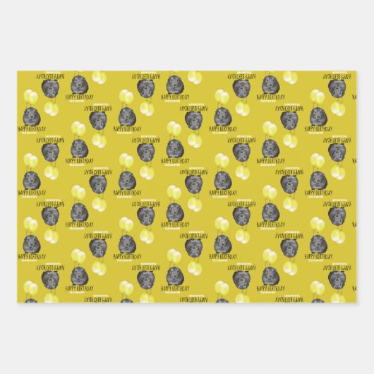 キュートギニアピグイエローバルーンカスタム誕生日 ラッピングペーパーシート (正面2)