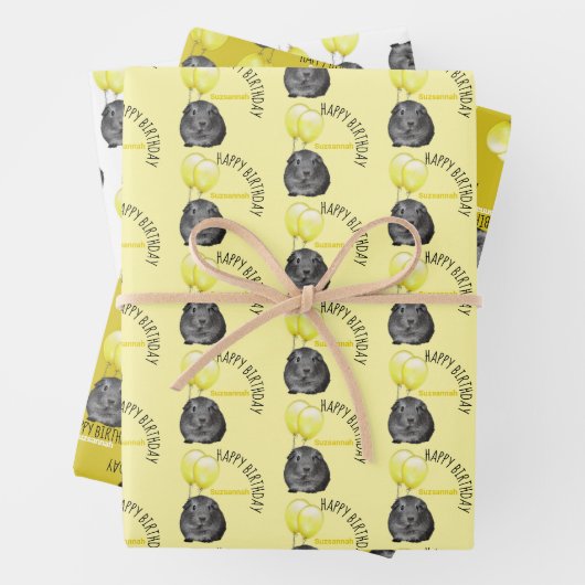 キュートギニアピグイエローバルーンカスタム誕生日 ラッピングペーパーシート (インサイチュ)