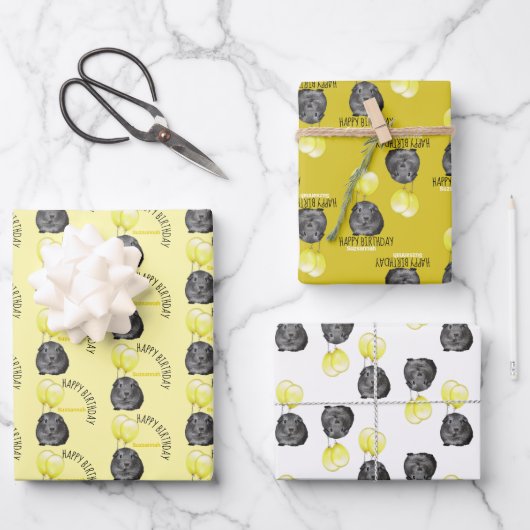 キュートギニアピグイエローバルーンカスタム誕生日 ラッピングペーパーシート (正面)
