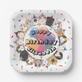 キュートギニアピッグ&バルーン誕生日紙プレート ペーパープレート (正面)