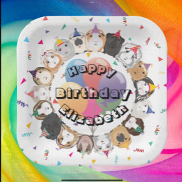 キュートギニアピッグ&バルーン誕生日紙プレート ペーパープレート