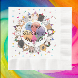 キュートギニアピッグ&バルーン誕生日紙 縁ありランチョンナプキン