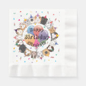 キュートギニアピッグ&バルーン誕生日紙 縁ありランチョンナプキン (正面)