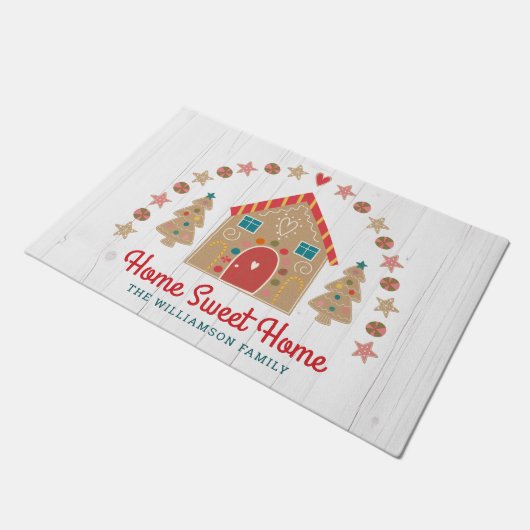 キュートギンガーブレッドハウスホームスウィートホームウ素朴ィード ドアマット (アングル)