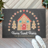 キュートギンガーブレッドハウスホームスウィートホームチョークボード ドアマット