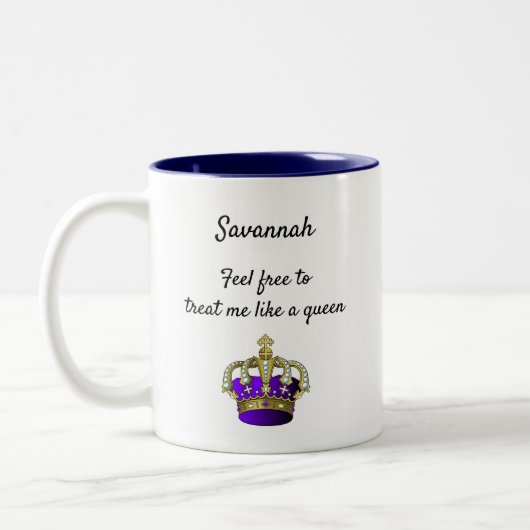 キュートクイーンクラウンおもしろい引用文 ツートーンマグカップ (左)