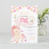 キュートクラウドピンクユニコーンカラフルガール誕生日 招待状 (スタンド正面)