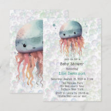 キュートクラゲバブル中性ベビースシャワー招待状