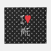 キュートクラシー白黒水玉模様赤いハートラブ フリースブランケット (正面(横))