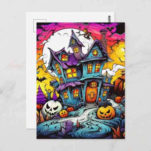キュートクリエイティブハロウィン幽霊のよく出るハウス ポストカード (正面/裏面)