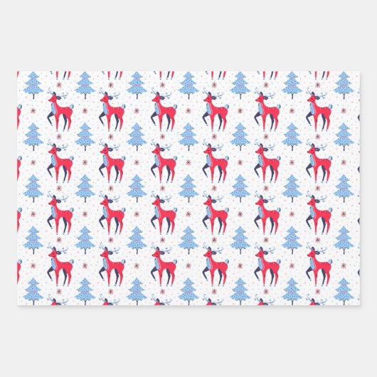 キュートクリスマスお洒落雪だるまサンタトナカイ ラッピングペーパーシート (正面3)