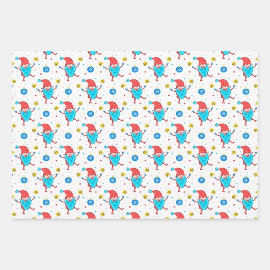 キュートクリスマスお洒落雪だるまサンタトナカイ ラッピングペーパーシート (正面2)