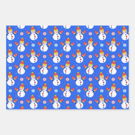 キュートクリスマスお洒落雪だるまサンタトナカイ ラッピングペーパーシート (正面)