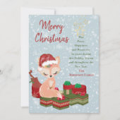 キュートクリスマスアニマルベビーキツネ&レッドサンタハット シーズンカード (正面)