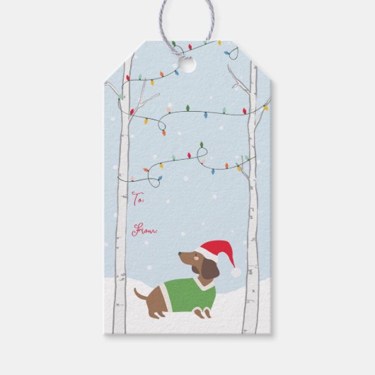 キュートクリスマスウィンターホリデーダッシュント ギフトタグ (正面)