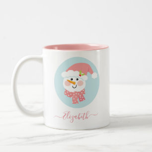 キュートクリスマスウィンター雪だるま顔 ツートーンマグカップ
