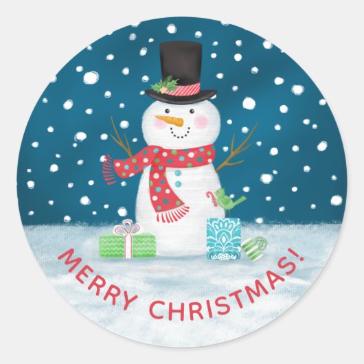 キュートクリスマスウィンター雪だるま ラウンドシール (正面)