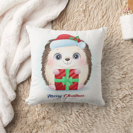 キュートクリスマスウォーターカラーヘッジホッグ子供部屋 クッション (ブランケット)