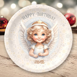 キュートクリスマスエンジェル誕生日名紙プレート ペーパープレート
